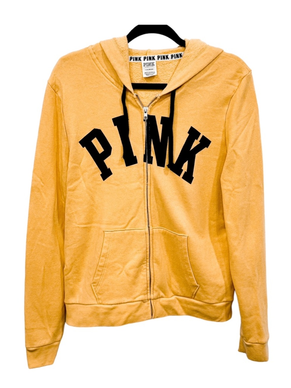 VS PINK Yellow Orange & Black Logo Zip Up Hoodie Jacket Size Large